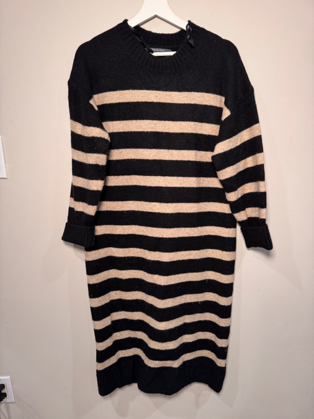 Primark Striped Knit Sweater Dress Black Beige Size Medium